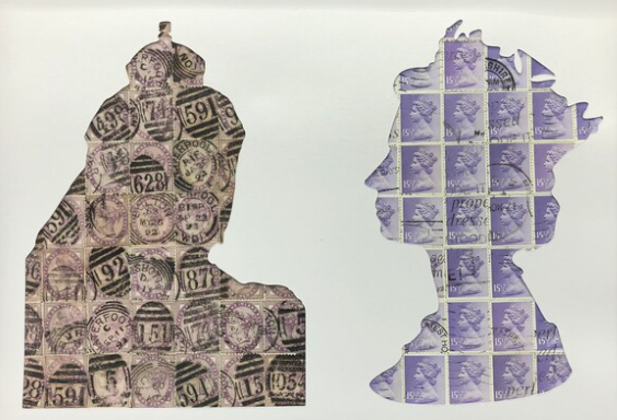 Purple Vintage Postage Stamp Art Silhouettes of Queen _ Etsy UK