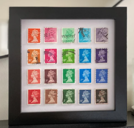 Vintage Rainbow Stamps Frame Queen Elizabeth II Stamp _ Etsy UK